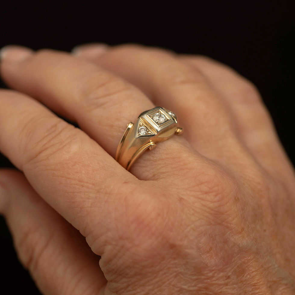 Thumbnail: Vintage 10K 18K Gold Diamond Ring · Geometric Three Stone Statement Ring