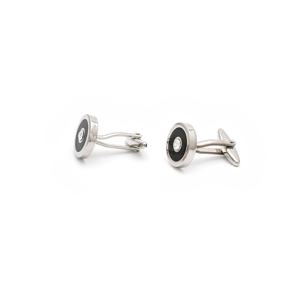 Thumbnail: Modern Classy Black Bullseye Style Cufflinks with Cubic Zirconia CZ in the Ce...