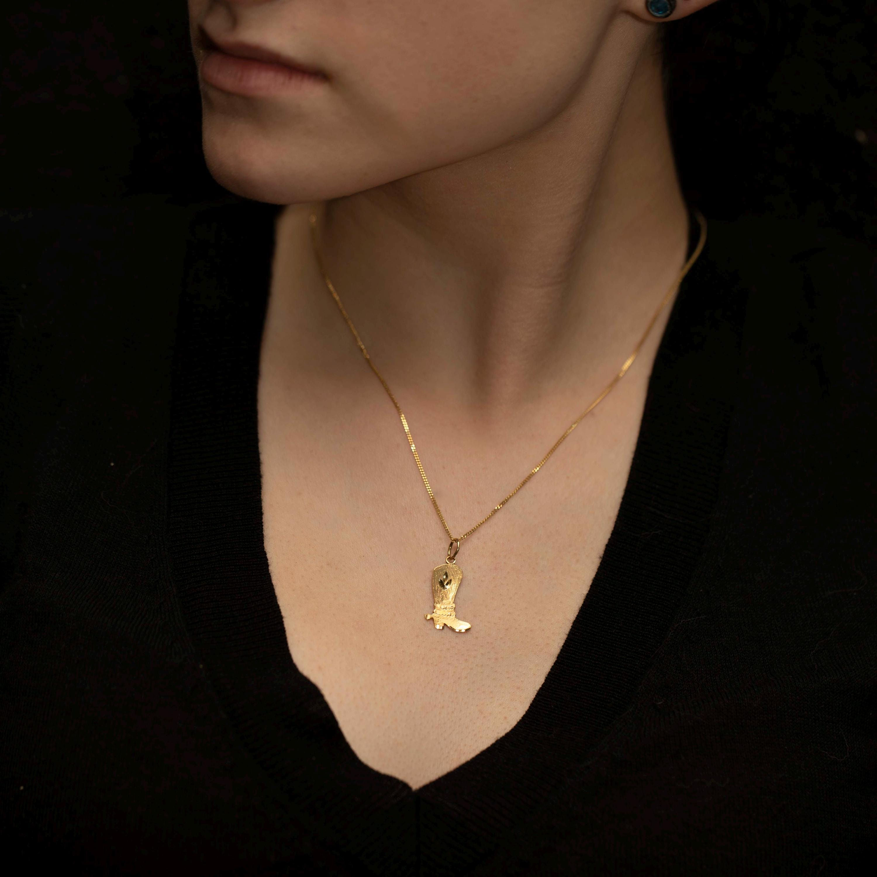Delicate 10K Gold Western Cowboy Boot Pendant - Charming and Stylish