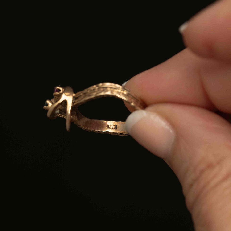 Thumbnail: Vintage 10k Gold Emerald and Ruby Ring · Size 5.5 · Textured Band
