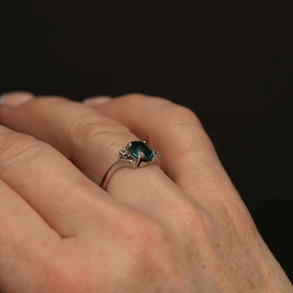 Thumbnail: 10k White Gold Blue Topaz Ring with Quartz Accents · Size 6.5