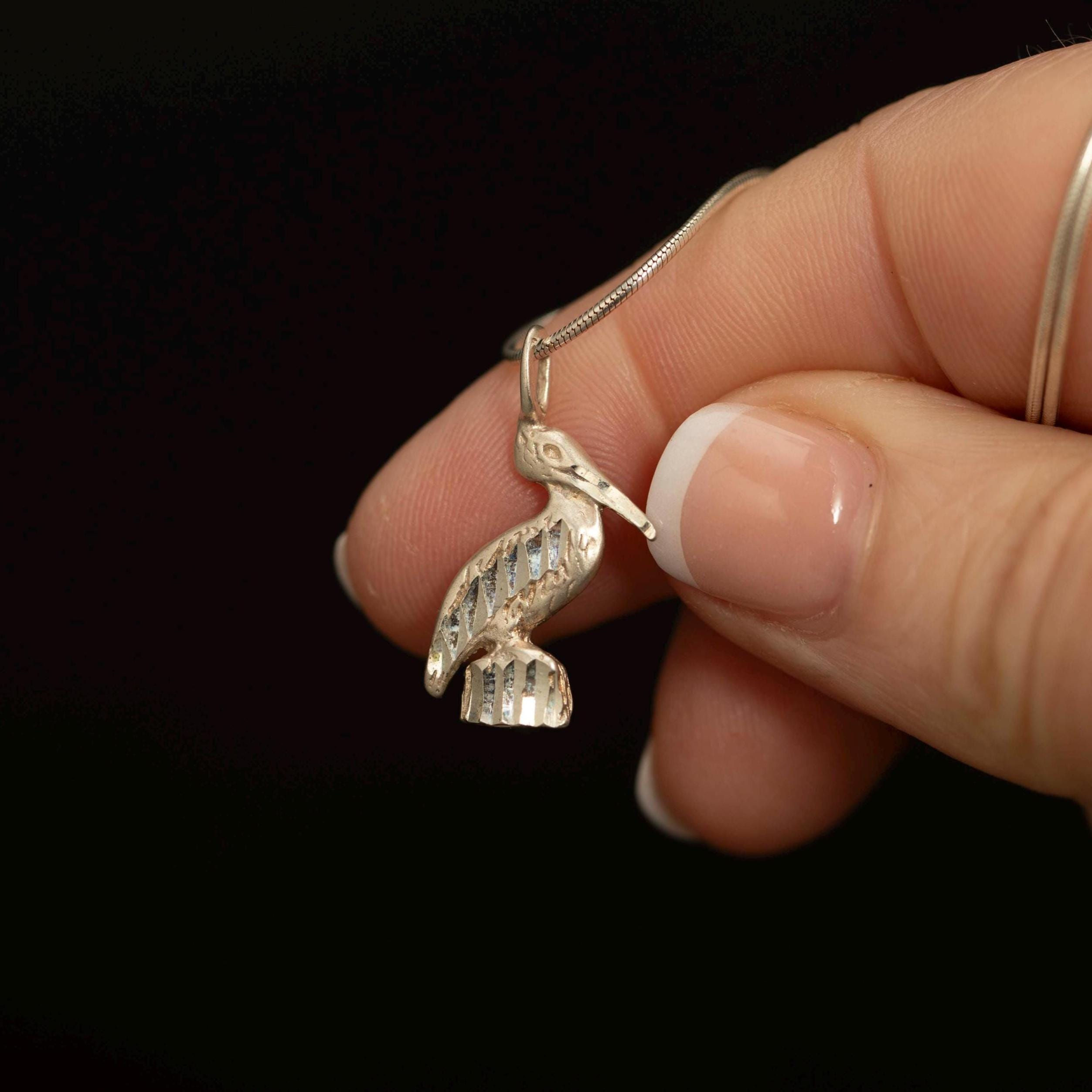 Vintage Sterling Silver Pelican Pendant · Figural Bird Charm · 925 Silver
