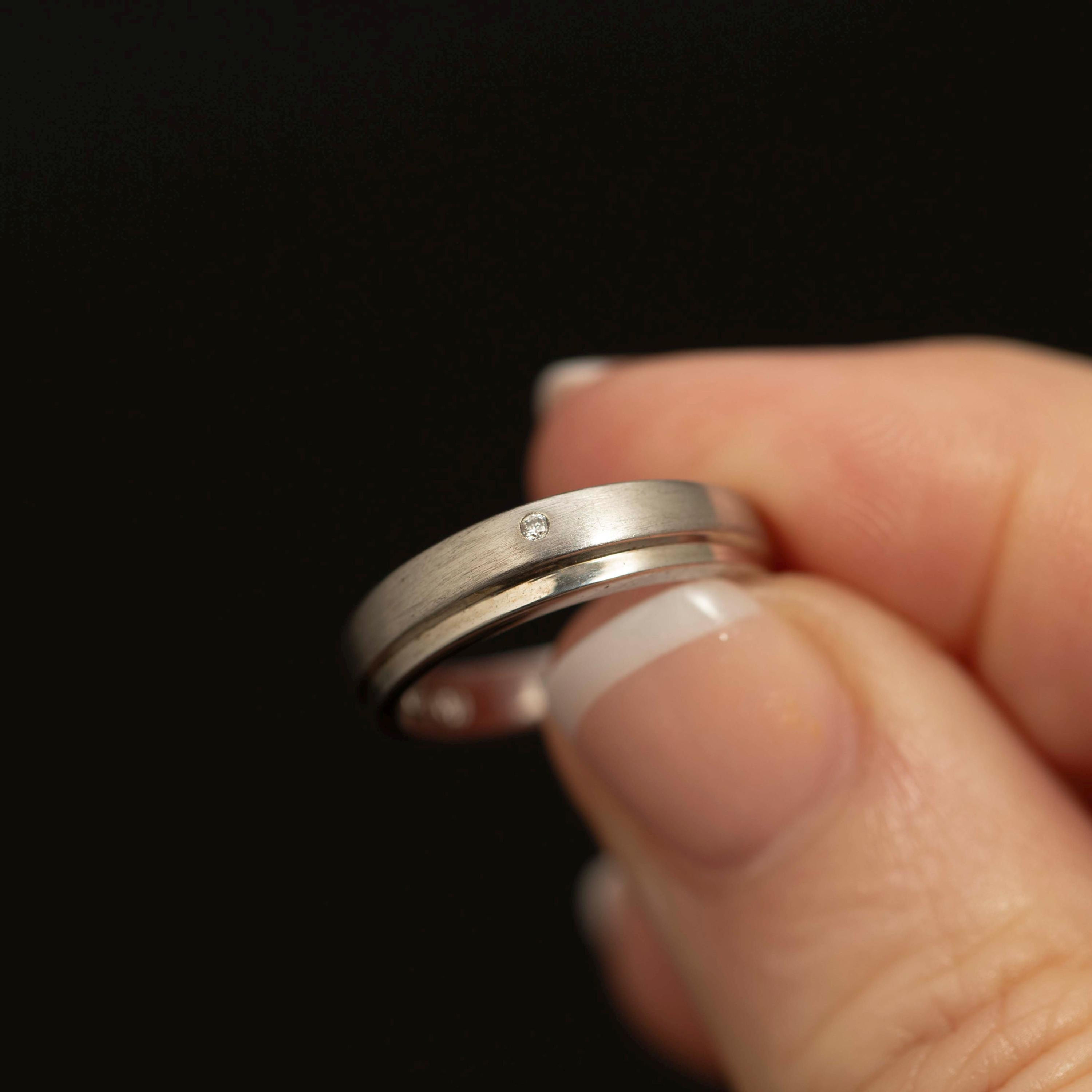 Sterling Silver Diamond Band Ring · Brushed Wedding Band · Size 5.5