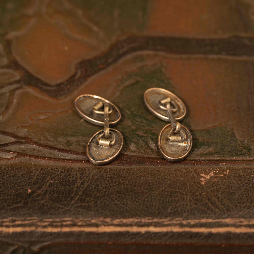 Thumbnail: Vintage Castle Gilt Cufflinks · Horseshoe Motif · Oval Double-Link · 1920s–30s