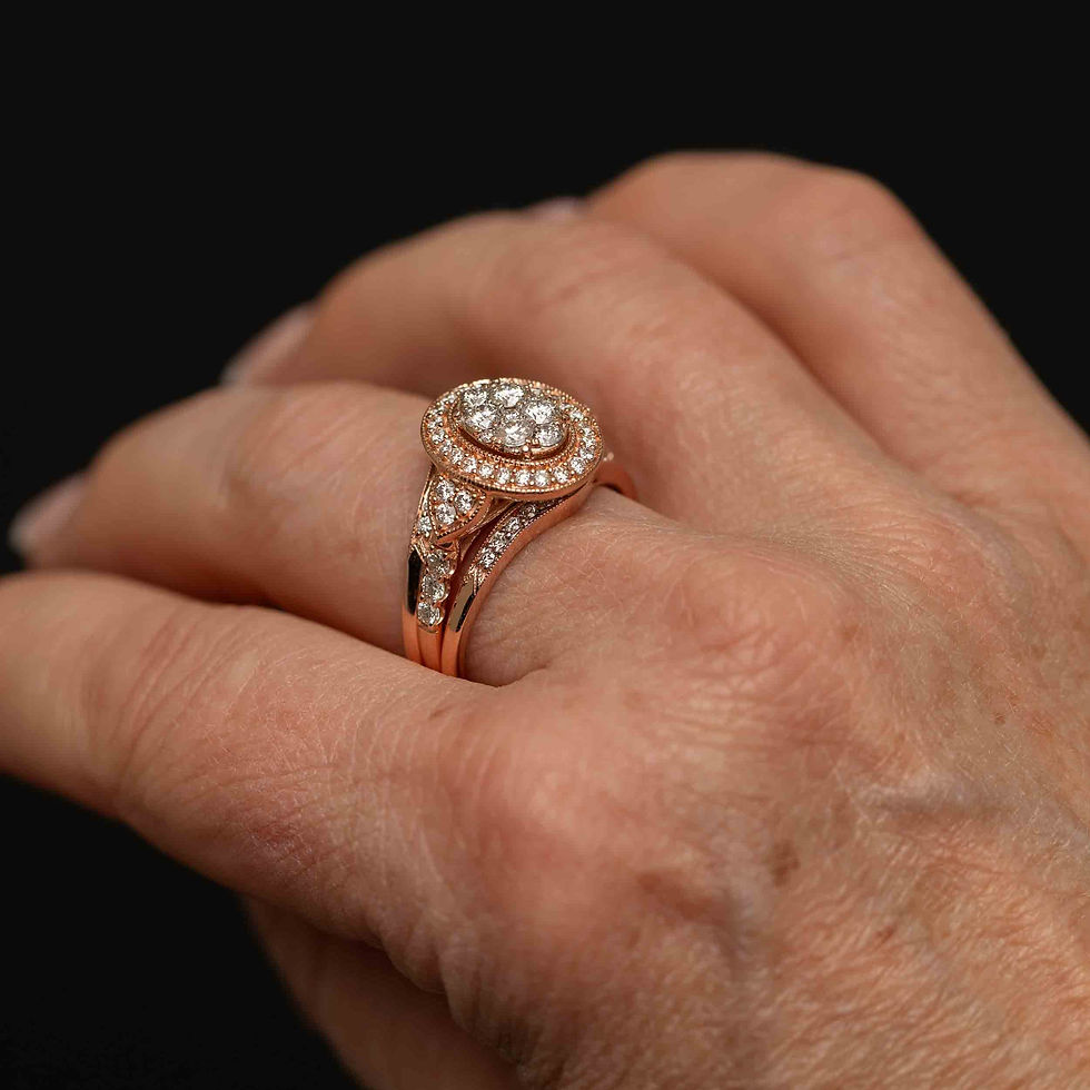 Thumbnail: Vintage 14k Rose Gold Diamond Bridal Set · 1.25 TCW Halo · Size 9.25