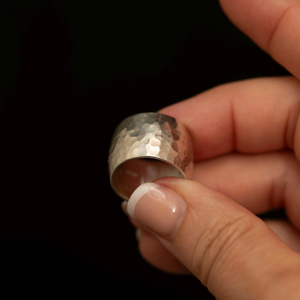 Thumbnail: Handmade Hammered Sterling Silver Wide Band Ring · 925 Statement Ring · Size 7