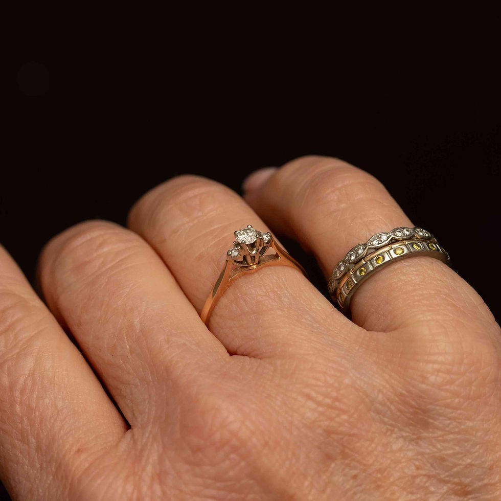 Thumbnail: 14K Gold Diamond Trilogy Ring: Two-Tone Cathedral Engagement Ring
