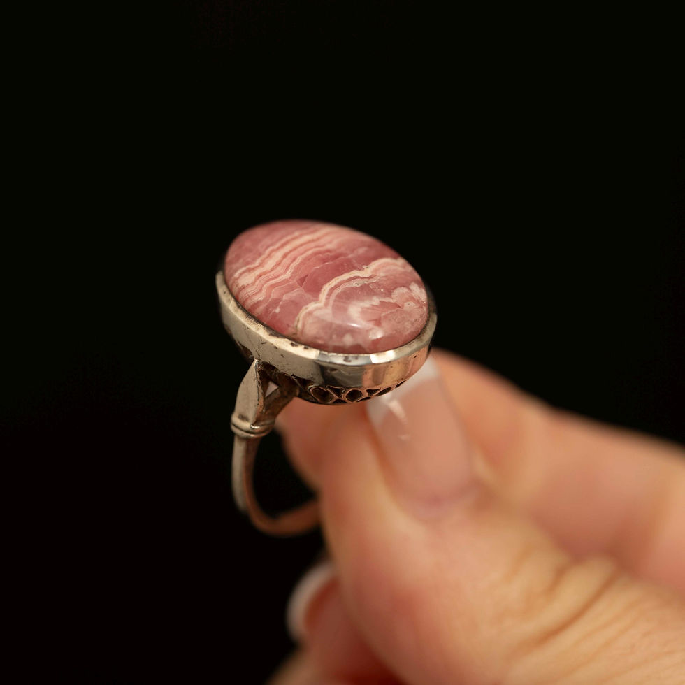 Thumbnail: Vintage Rhodochrosite Ring · Sterling Silver · Pink Banded Stone · Size 8.25