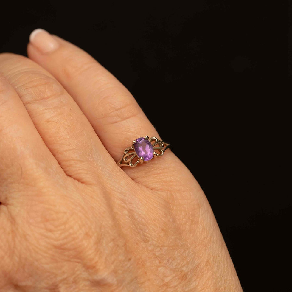 Thumbnail: Vintage 10k Gold Amethyst Ring · Oval Solitaire · Size 5.25