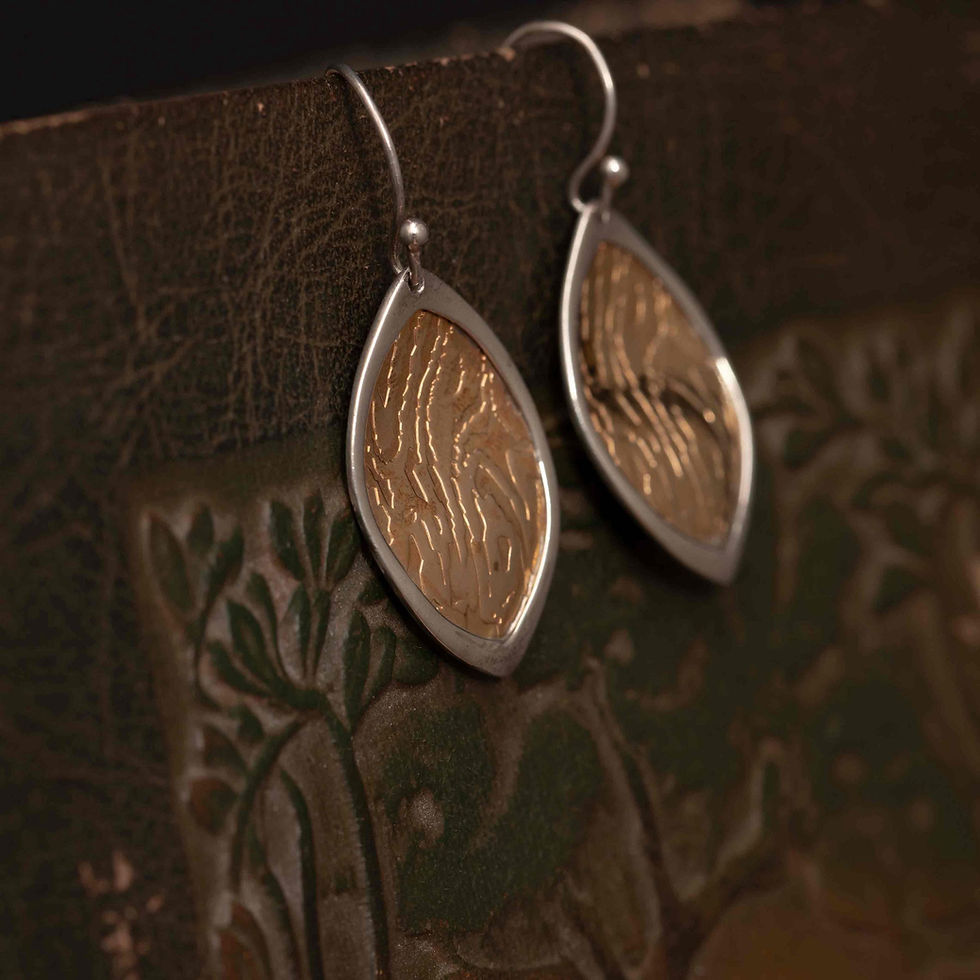 Thumbnail: Vintage Two-Tone Sterling Silver and Brass Drop Earrings, Textured Dangle Ear...