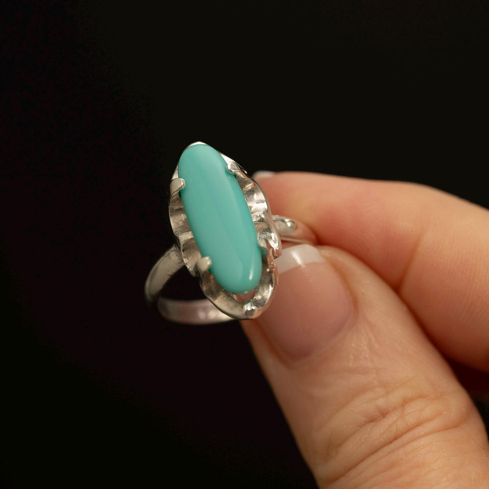 Thumbnail: Vintage Sterling Silver Turquoise Oval Cabochon Statement Ring