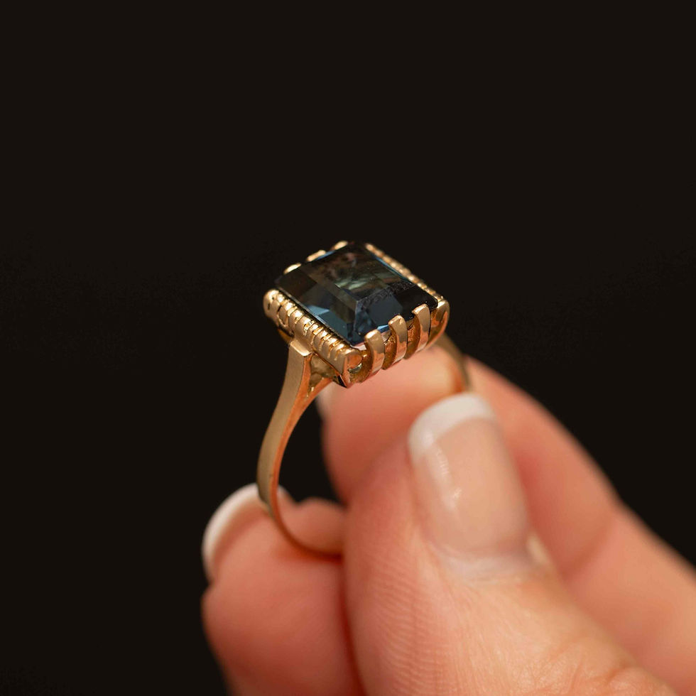 Thumbnail: Vintage 10K Gold Blue Stone Ring · Mid-Century Cocktail Style · Size 7.5