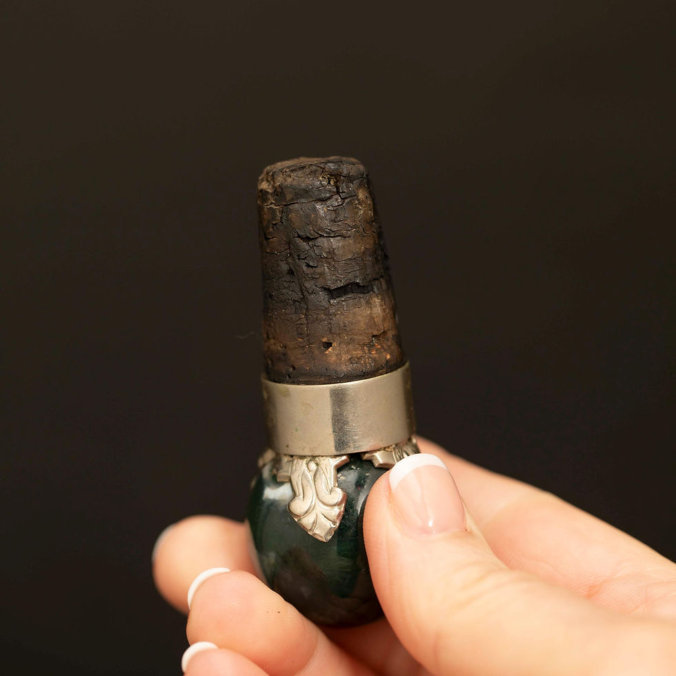 Thumbnail: Vintage Moss Agate Bottle Stopper · Silver Tone Wine Cork Stopper