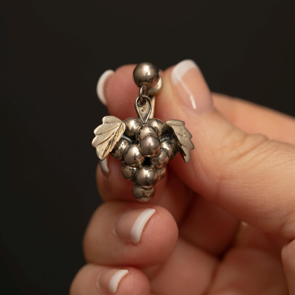Thumbnail: Vintage Sterling Silver Grape Cluster Earrings, 925 Screw Back Dangle Drop