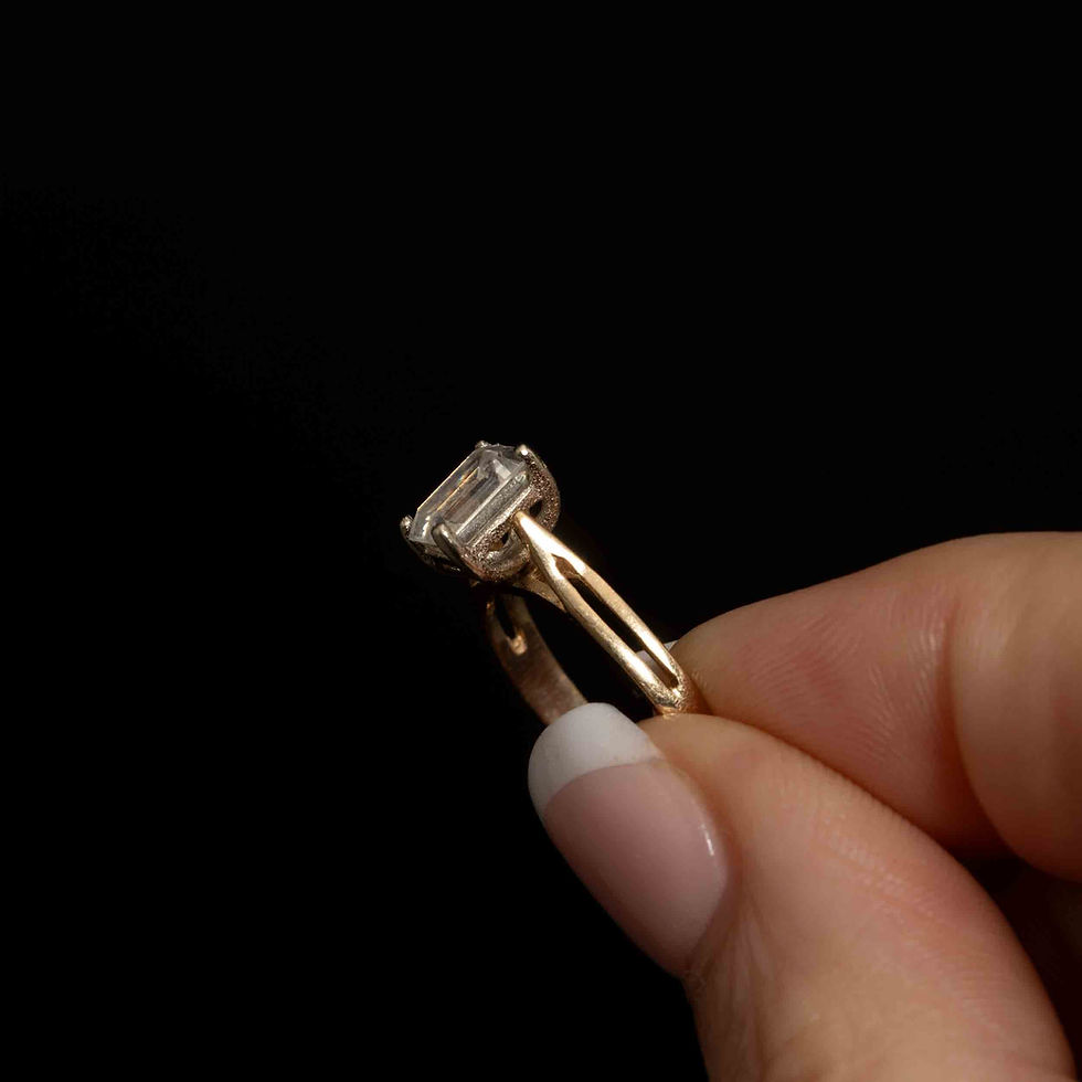 Thumbnail: Vintage 10K Gold Emerald Cut CZ Ring · Split Shank Design · Minimalist Statement