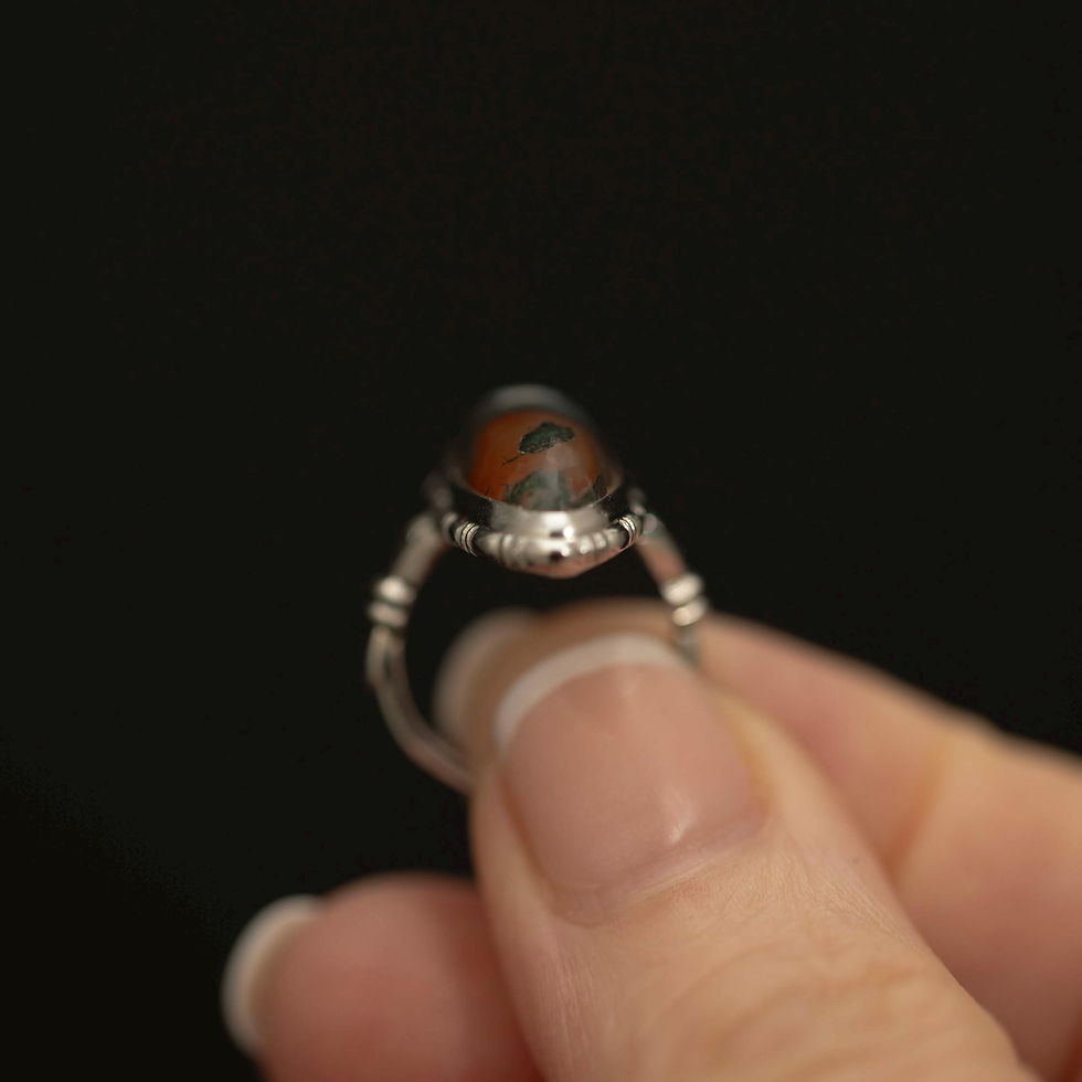 Thumbnail: Scottish Moss Agate Ring · Sterling Silver · Long Oval Statement · Vintage