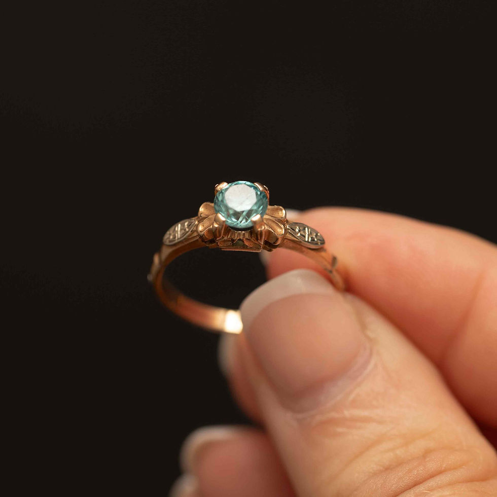 Thumbnail: Art Deco Blue Zircon Ring · 14k & 18k Gold, White Gold Accents · Size 8.25