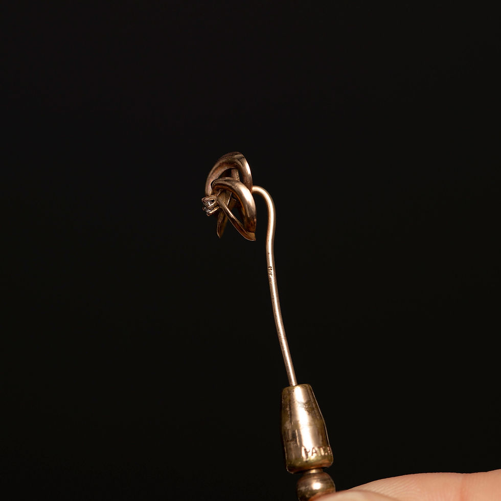 Thumbnail: Vintage 10K Gold Swirl Flower Stick Pin with Center Diamond Design