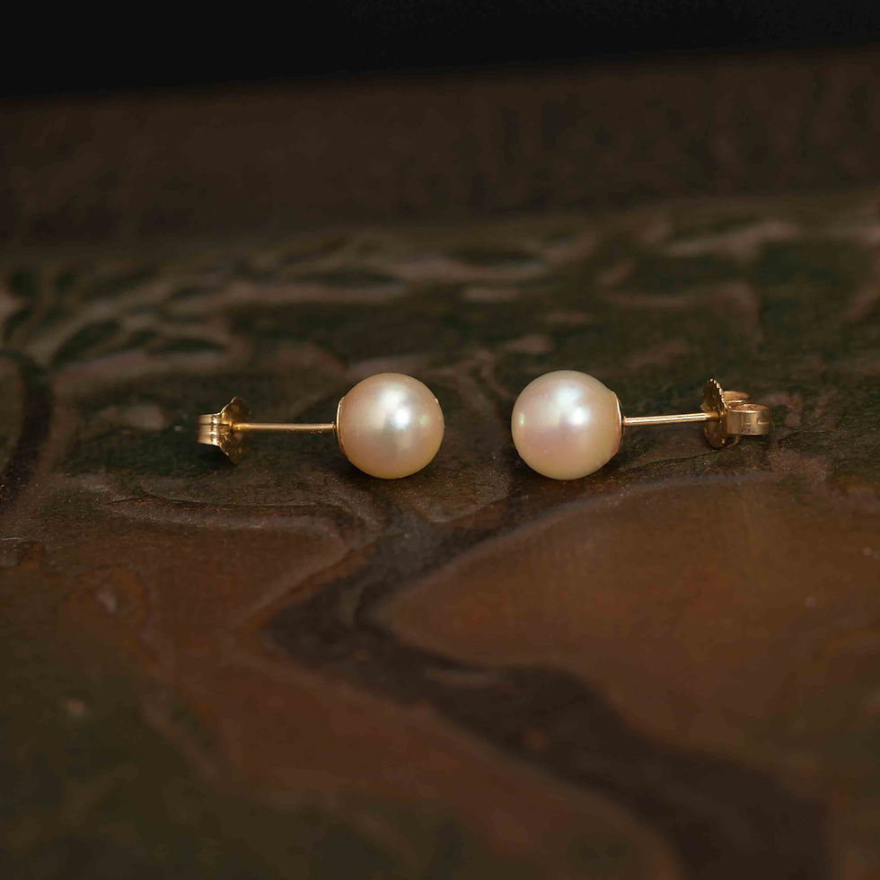 Thumbnail: 14k Gold Cultured Pearl Stud Earrings, 6.5mm Round Pearls