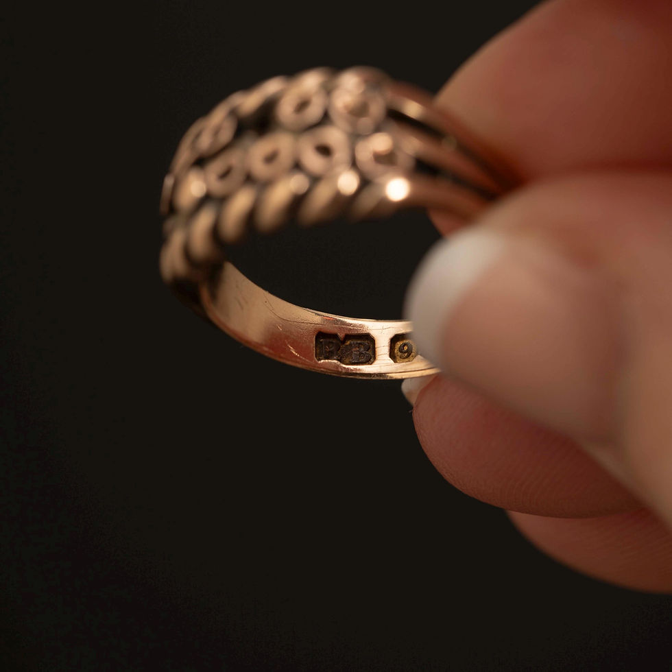 Thumbnail: 9k Rose Gold Cluster Ring, Edwardian Era, Birmingham 1904, Ornate Scroll Design