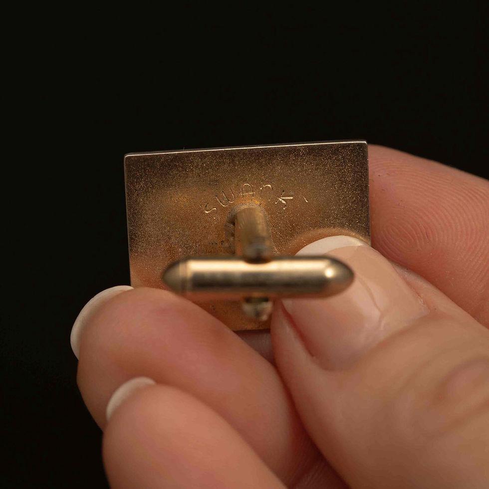 Thumbnail: Vintage Swank Gold-Tone Rectangular Ribbed Cufflinks · 1960s Mid-Century Modern