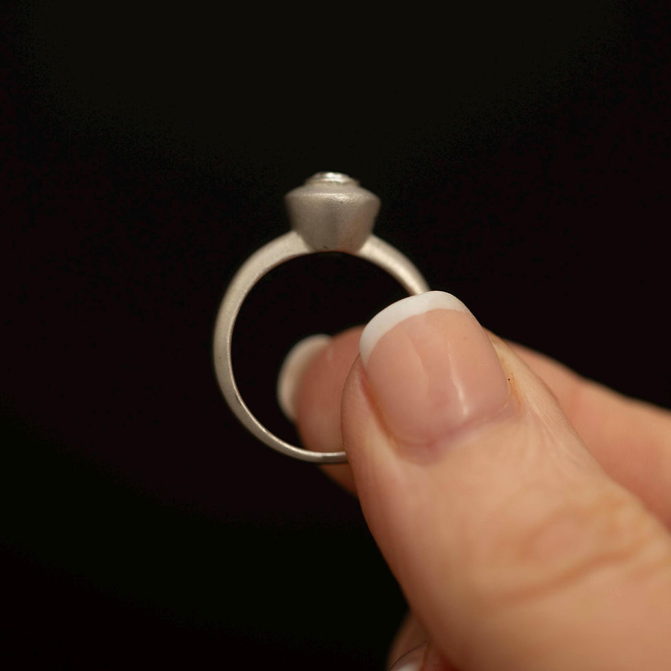 Thumbnail: Modernist Sterling Silver CZ Ring · Matte Bezel Solitaire · Minimalist Statement