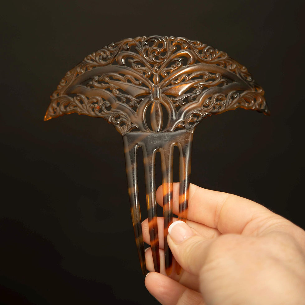 Thumbnail: Vintage Tortoiseshell Style Hair Comb · Pierced Filigree Celluloid · Art Nouveau