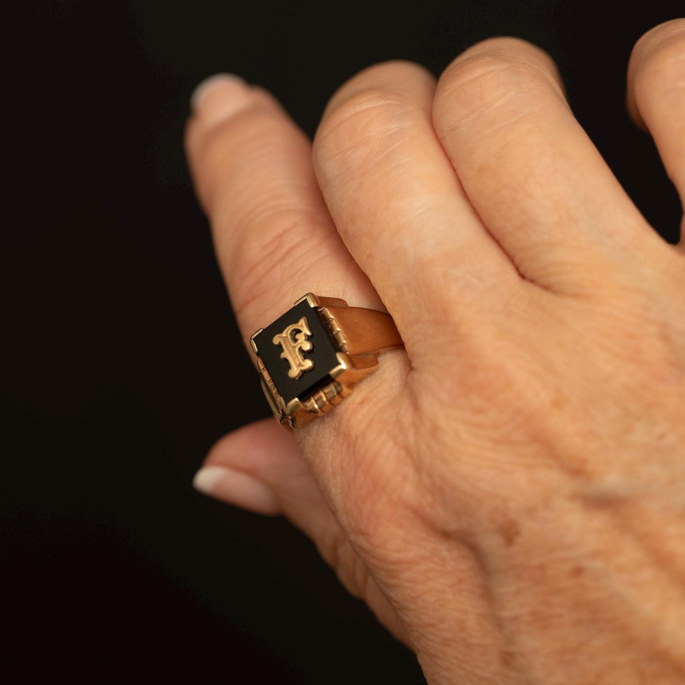 Thumbnail: Vintage 10K Gold Initial F Signet Ring · Black Onyx Men's Ring · Retro Estate...