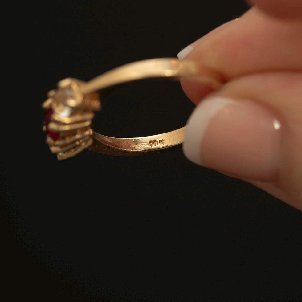 Thumbnail: Vintage 10k Gold Ruby Diamond Paste Ring · Trilogy Size 6.75