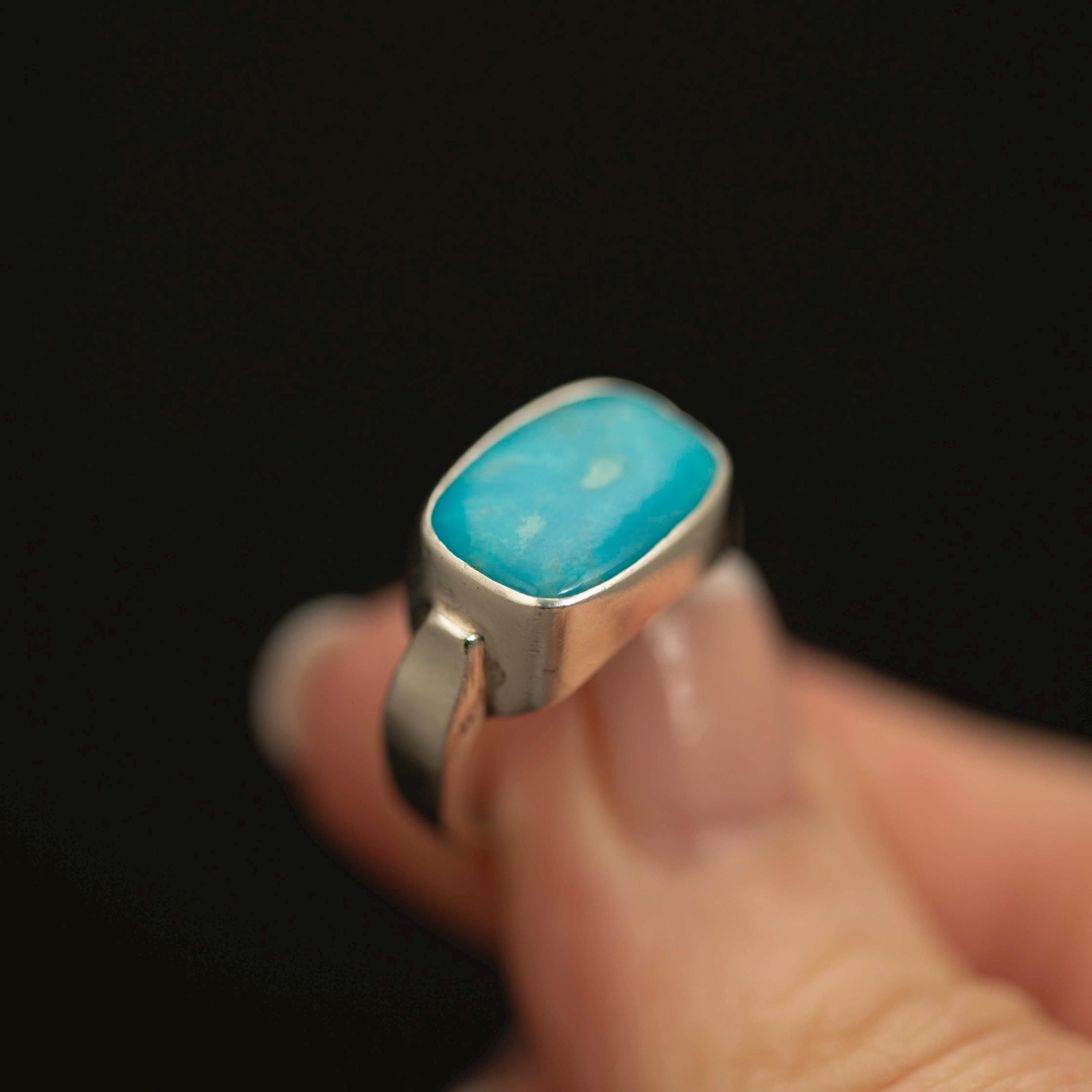 Larimar Sterling Silver Ring - Blue Caribbean Stone - Modernist Signet Style