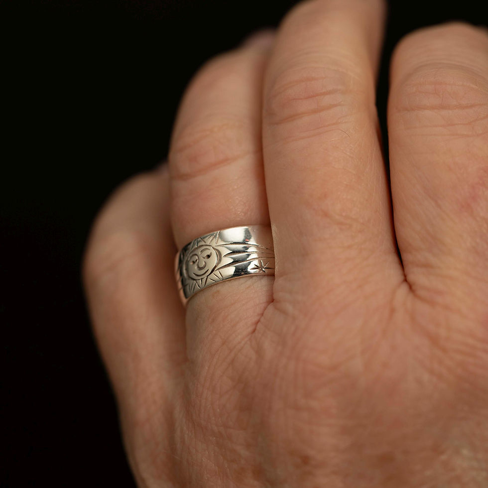 Thumbnail: Vintage Sterling Sun Moon Ring · Celestial Band · Size 6.25
