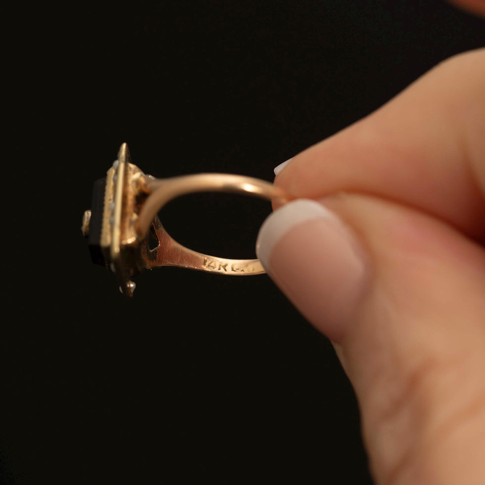 Thumbnail: Antique 14k Gold Mourning Ring · Black Onyx · Seed Pearl · Paste