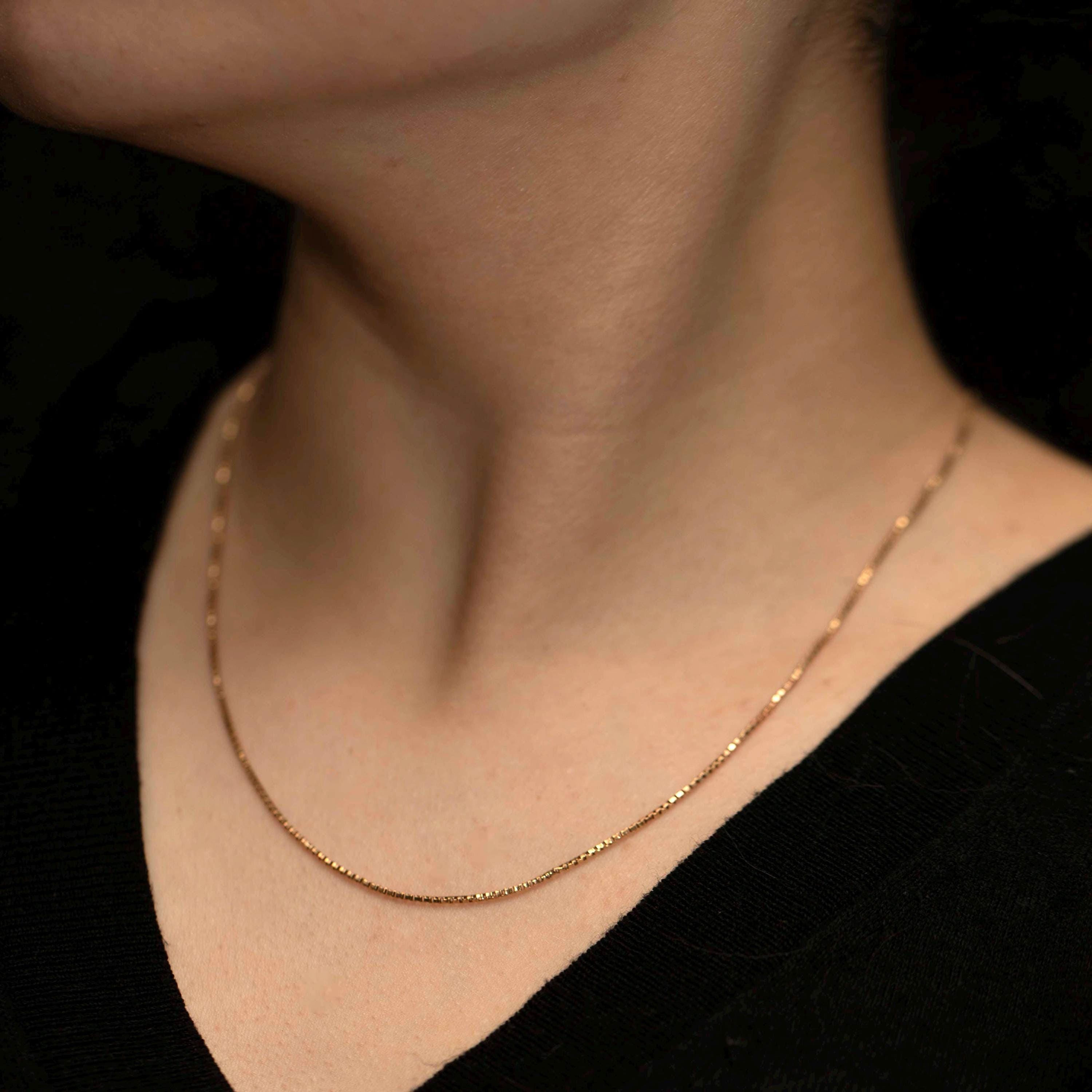 Vintage 10K Gold Box Chain Necklace · 21 Inch Fine Pendant Chain