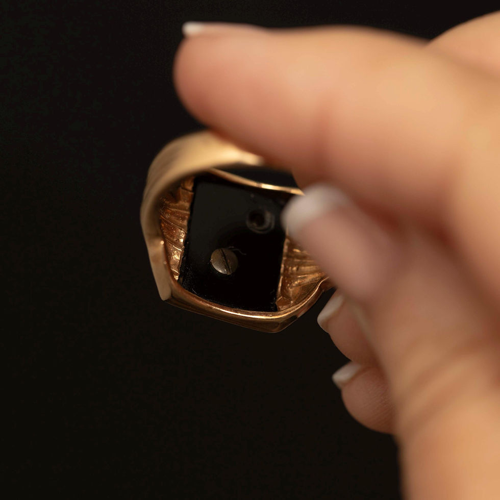 Thumbnail: Vintage 10K Gold Onyx Signet Ring · Diamond P Initial · 1960s Men's Ring