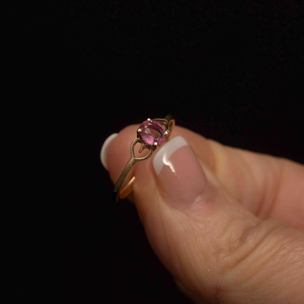 Thumbnail: Vintage 10k Gold Ruby Ring · Heart Shoulder Design · Size 6.75