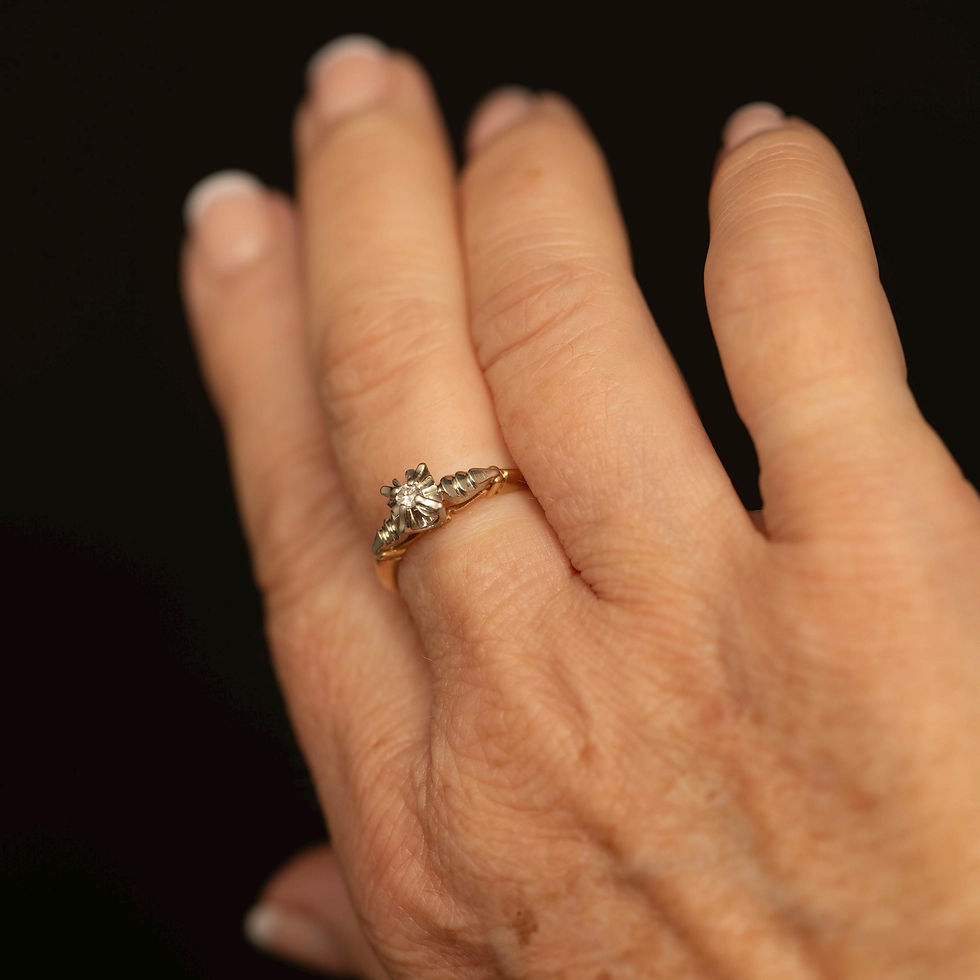 Thumbnail: Vintage 14K Gold Diamond Ring, 1950s Illusion Setting, Two Tone Engagement