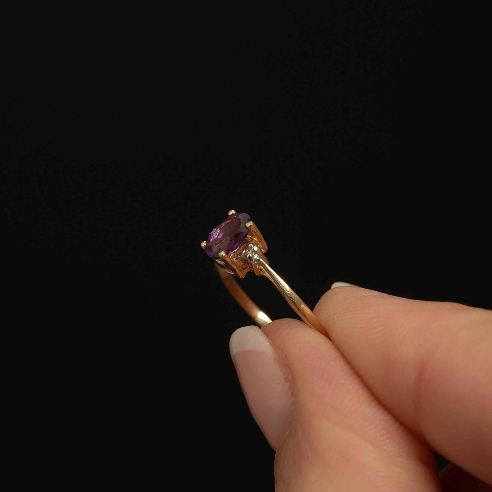 Thumbnail: 10K Yellow Gold Amethyst and Diamond Minimalistic Ring · Sweet Elegance