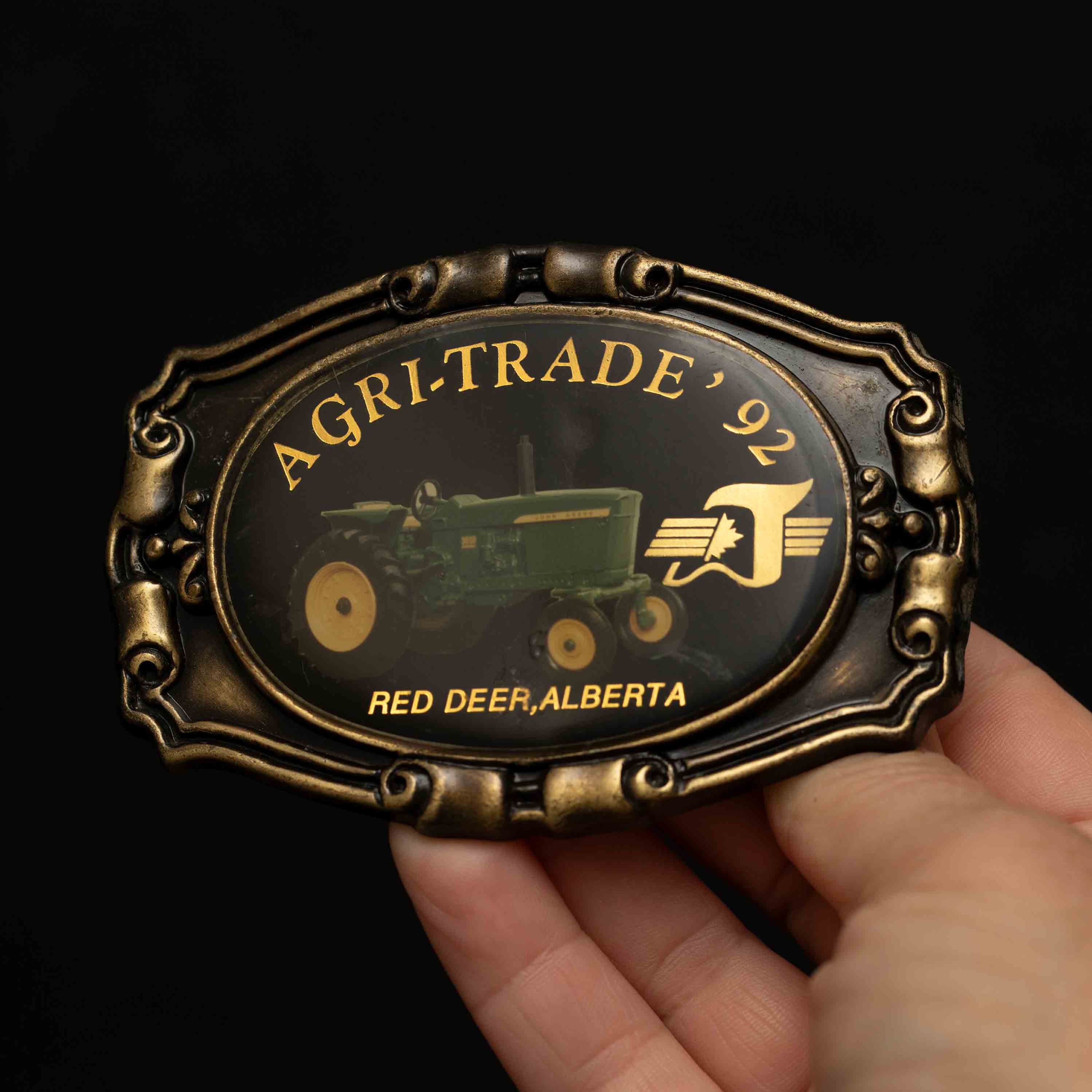 Vintage Agri-Trade '92 Belt Buckle – John Deere Tractor, Red Deer, Alberta