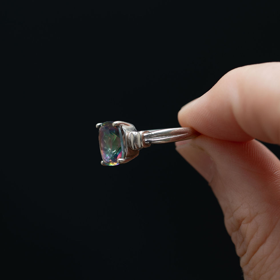 Thumbnail: Silver Mystic Topaz Ring Cushion Cut Stone Prong Set