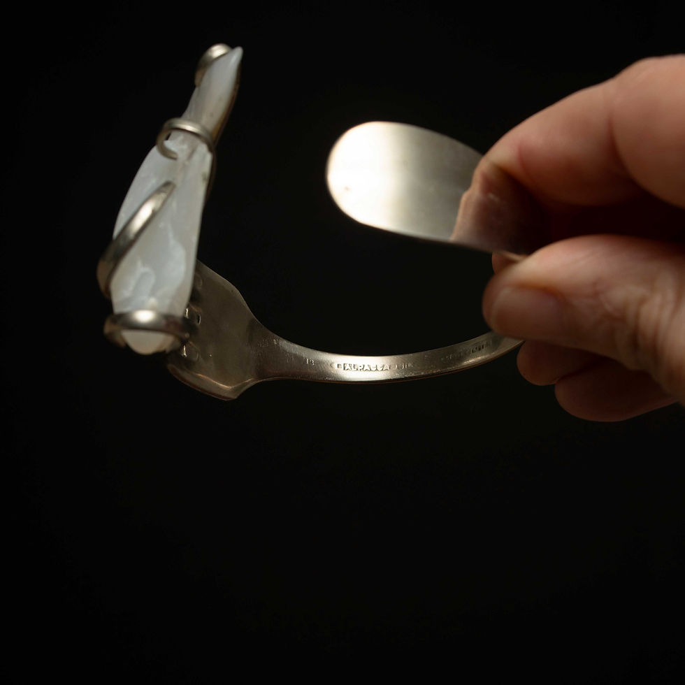 Thumbnail: Unique Sterling Silver Fork Bracelet with Quartz Centerpiece