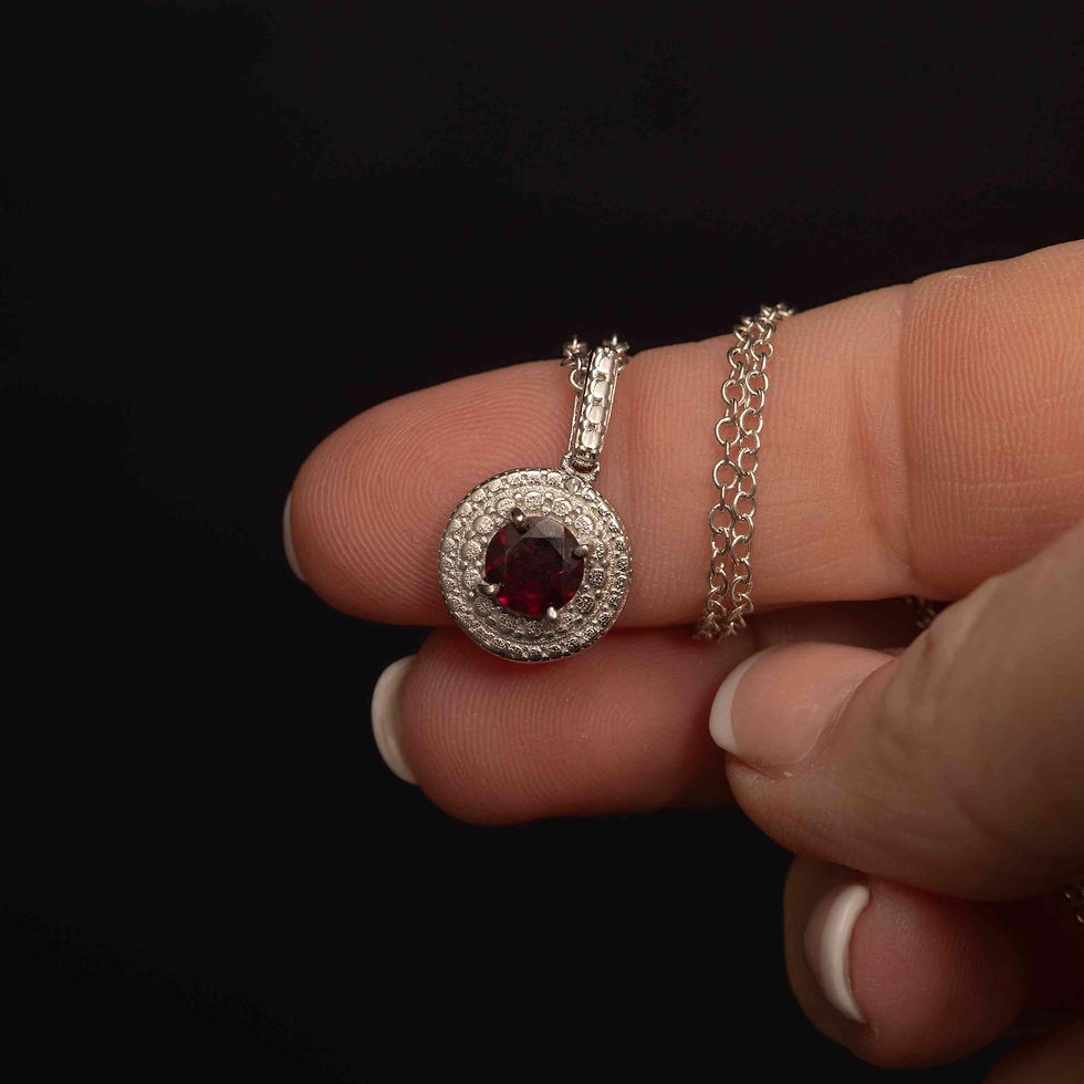 Thumbnail: Vintage Silver Garnet & Diamond Necklace – 18" Cable Chain, Elegant Design