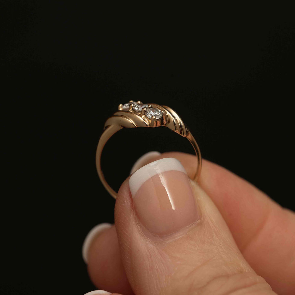 Thumbnail: Vintage 10k Gold Three-Stone CZ Ring · Size 6.25 · Sparkling Trilogy Design