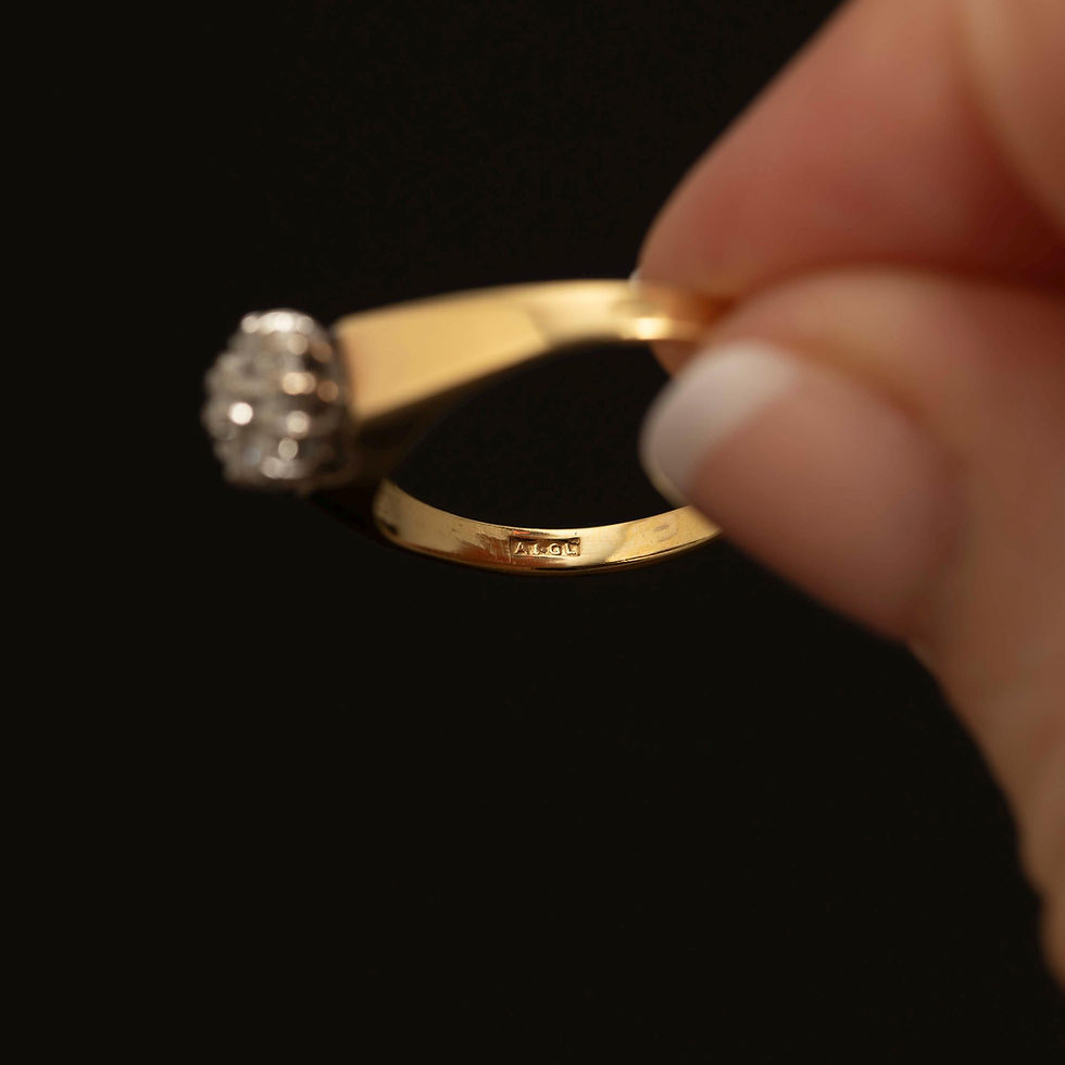 Thumbnail: Vintage 18k Gold Diamond Cluster Ring · Classic Floral Halo