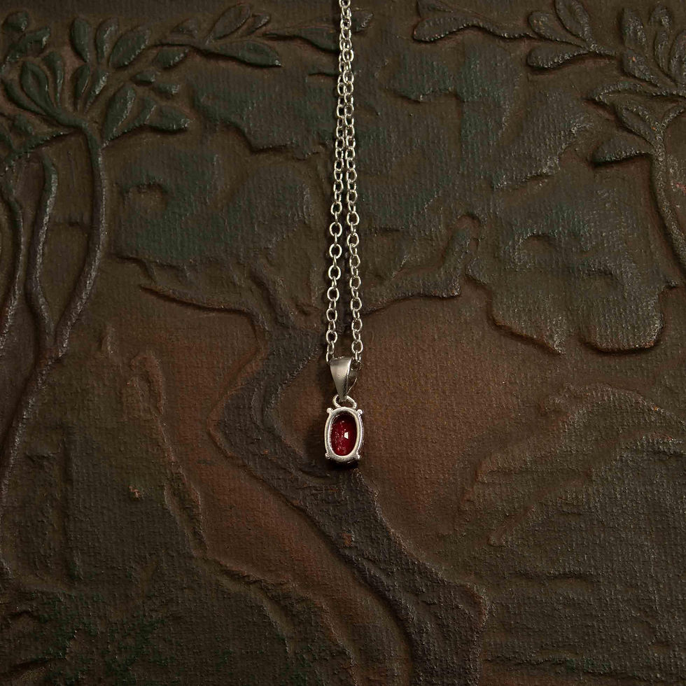 Thumbnail: Sterling Silver Filigree Necklace with Oval Cut Red Stone - July Birthstone