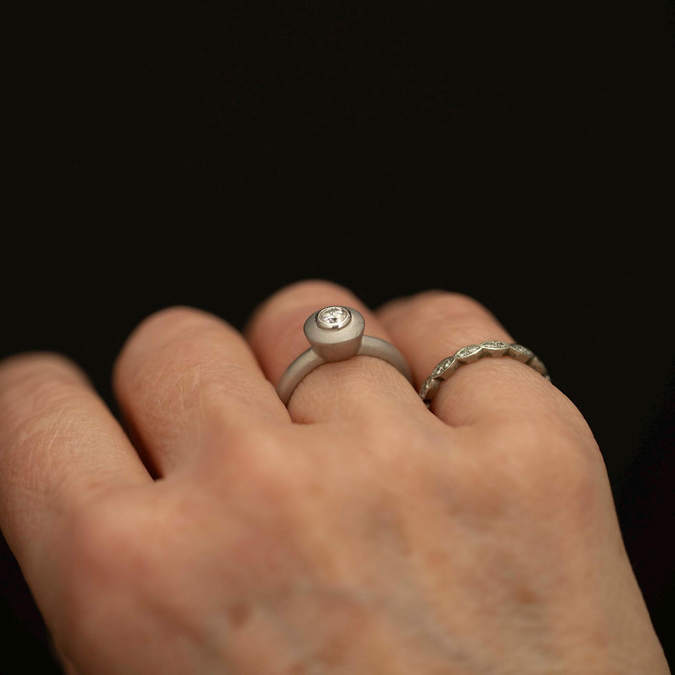 Thumbnail: Modernist Sterling Silver CZ Ring · Matte Bezel Solitaire · Minimalist Statement