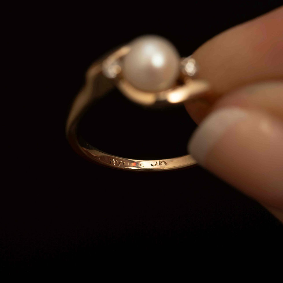 Thumbnail: Vintage 10k Gold Pearl Swirl Ring with Diamond Accents · Size 5.25