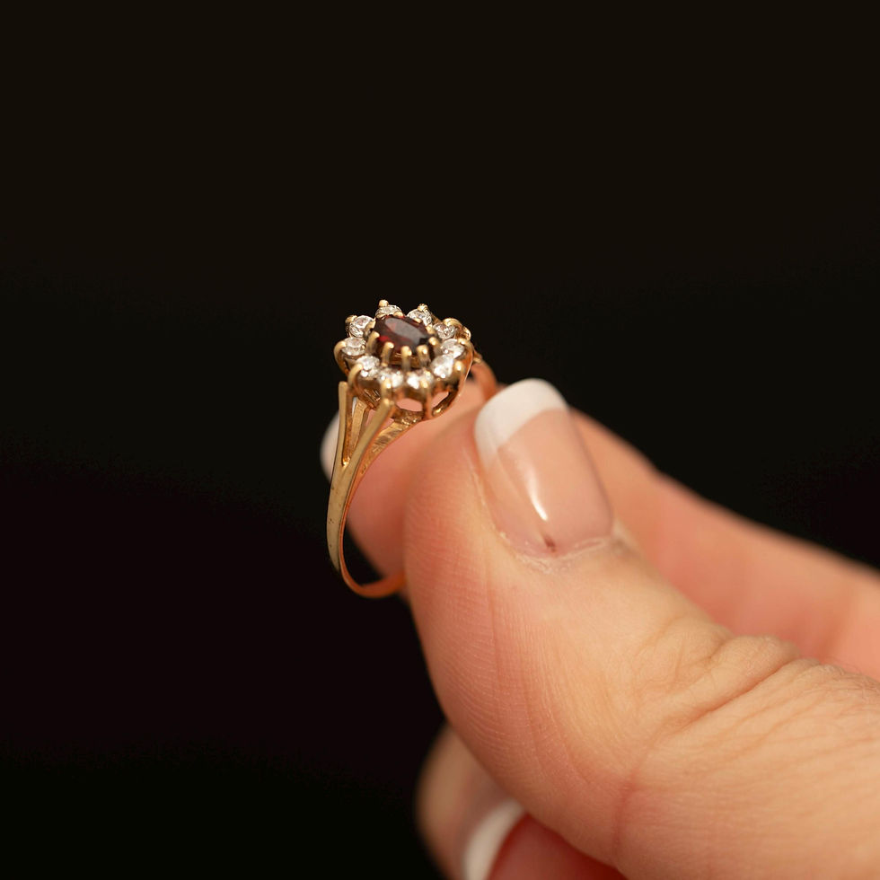 Thumbnail: Vintage Garnet Halo Ring · 9ct Gold · Size 6