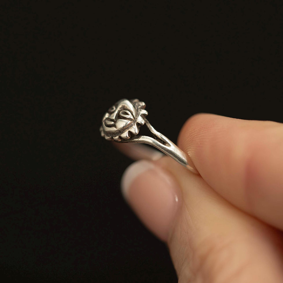 Thumbnail: Sterling Silver Sun Face Ring · Celestial Motif · Vintage Minimalist Band