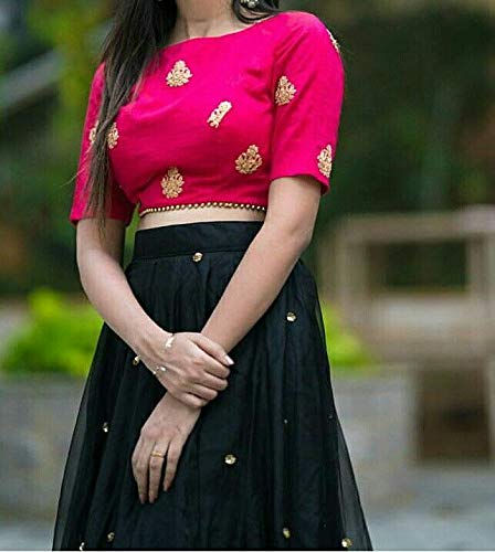 Thumbnail: Nena Fashion Women's pink black heavy Embroidered lehenga choli for girls