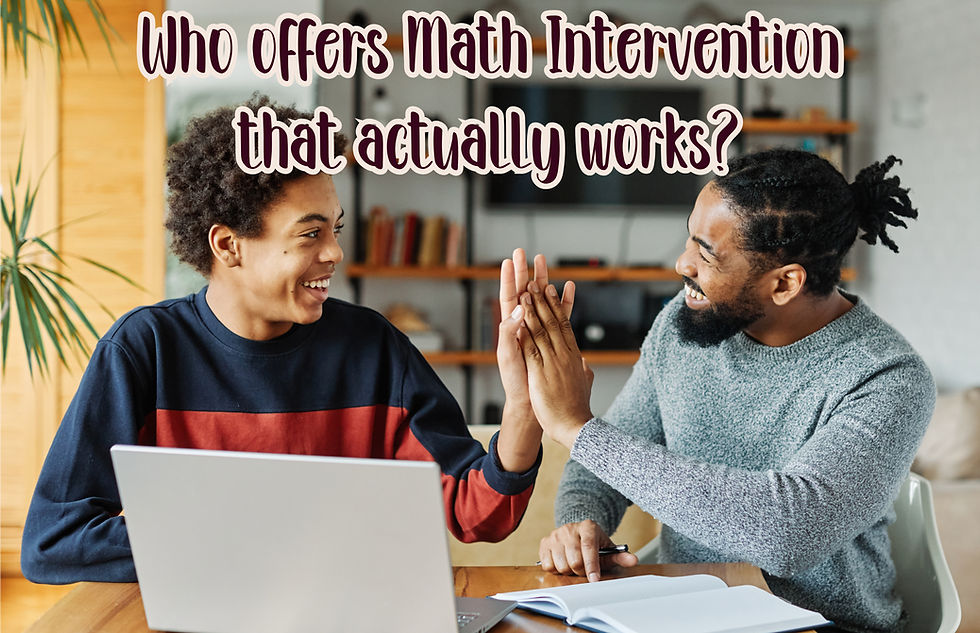 A middle school student receives personalized math instruction at a calm desk. Text overlay reads: “Who offers math intervention that actually works?”